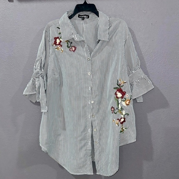 Kontrol Contemporary Button down half sleeve floral embroidered short Sz 2X - Picture 1 of 5